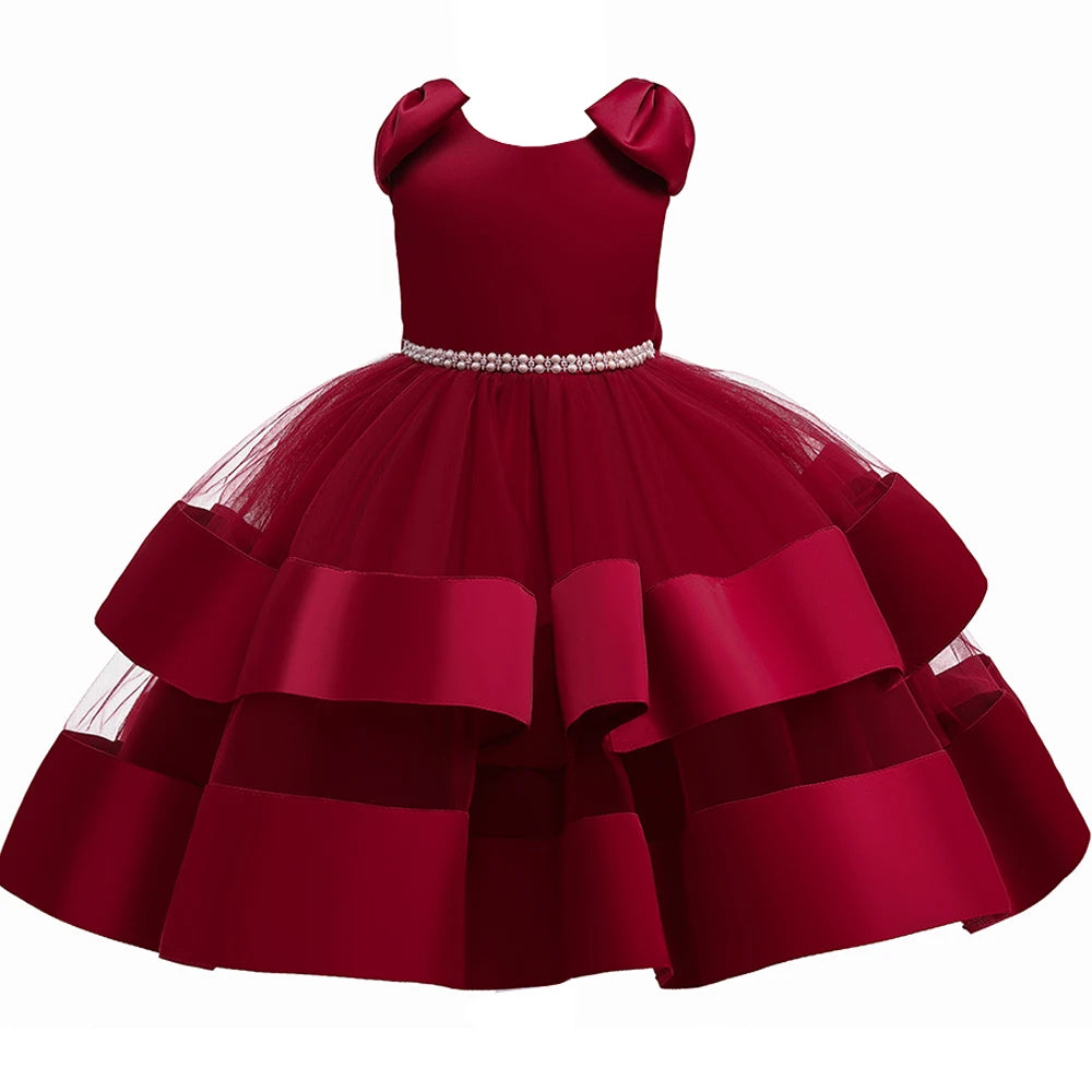 Toddler Girl Tulle Bow Dress Baby Elegant Princess Baptism Wedding Tutu Dresses Kids Prom Children Formal Party Clothes 3 8 Year