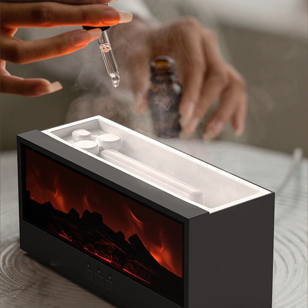 FlameGlow Aromatherapy Humidifier β 3-in-1 Fireplace-Inspired Essential Oil Diffuser