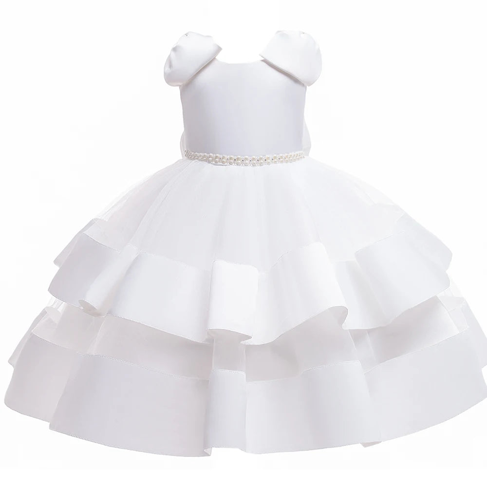 Toddler Girl Tulle Bow Dress Baby Elegant Princess Baptism Wedding Tutu Dresses Kids Prom Children Formal Party Clothes 3 8 Year
