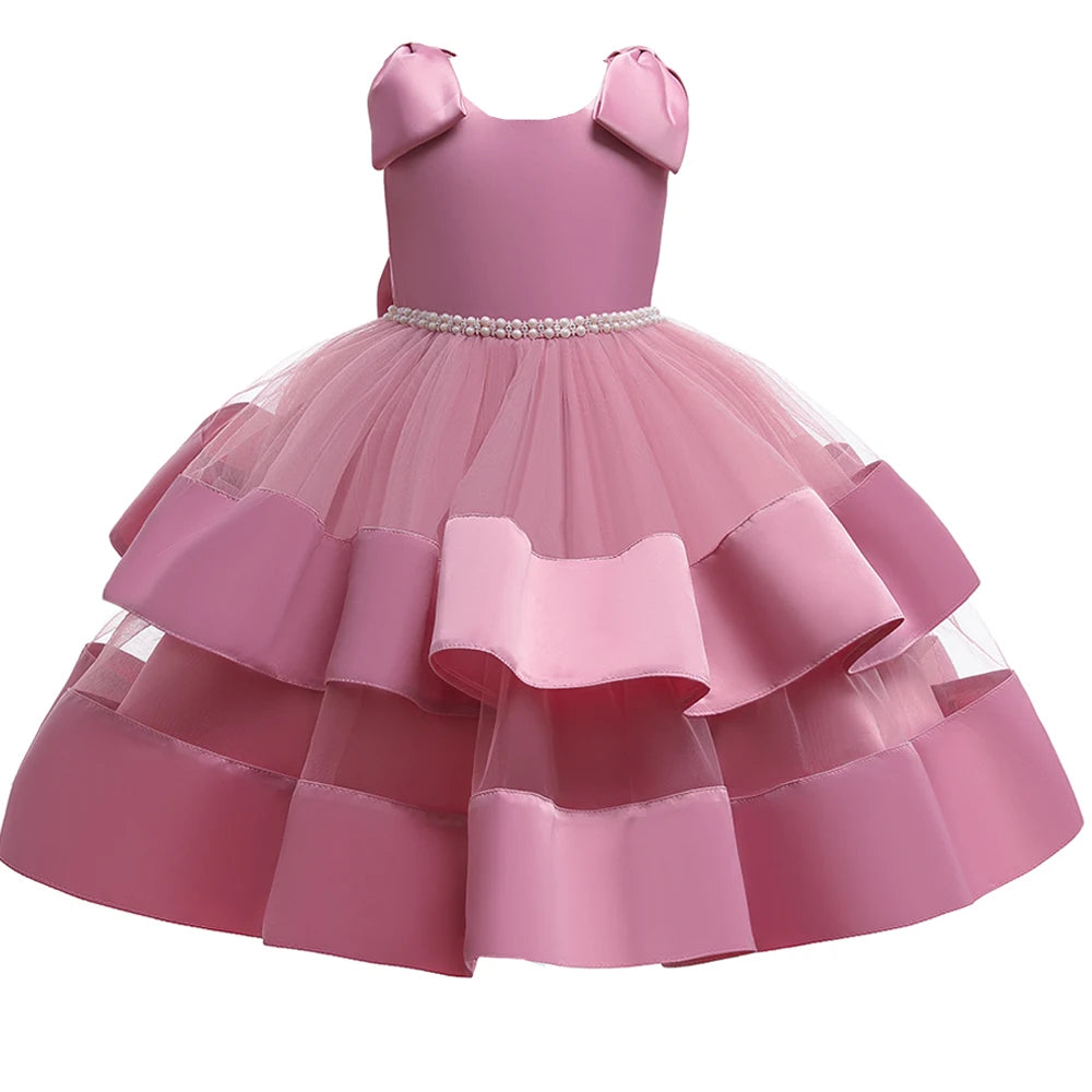Toddler Girl Tulle Bow Dress Baby Elegant Princess Baptism Wedding Tutu Dresses Kids Prom Children Formal Party Clothes 3 8 Year