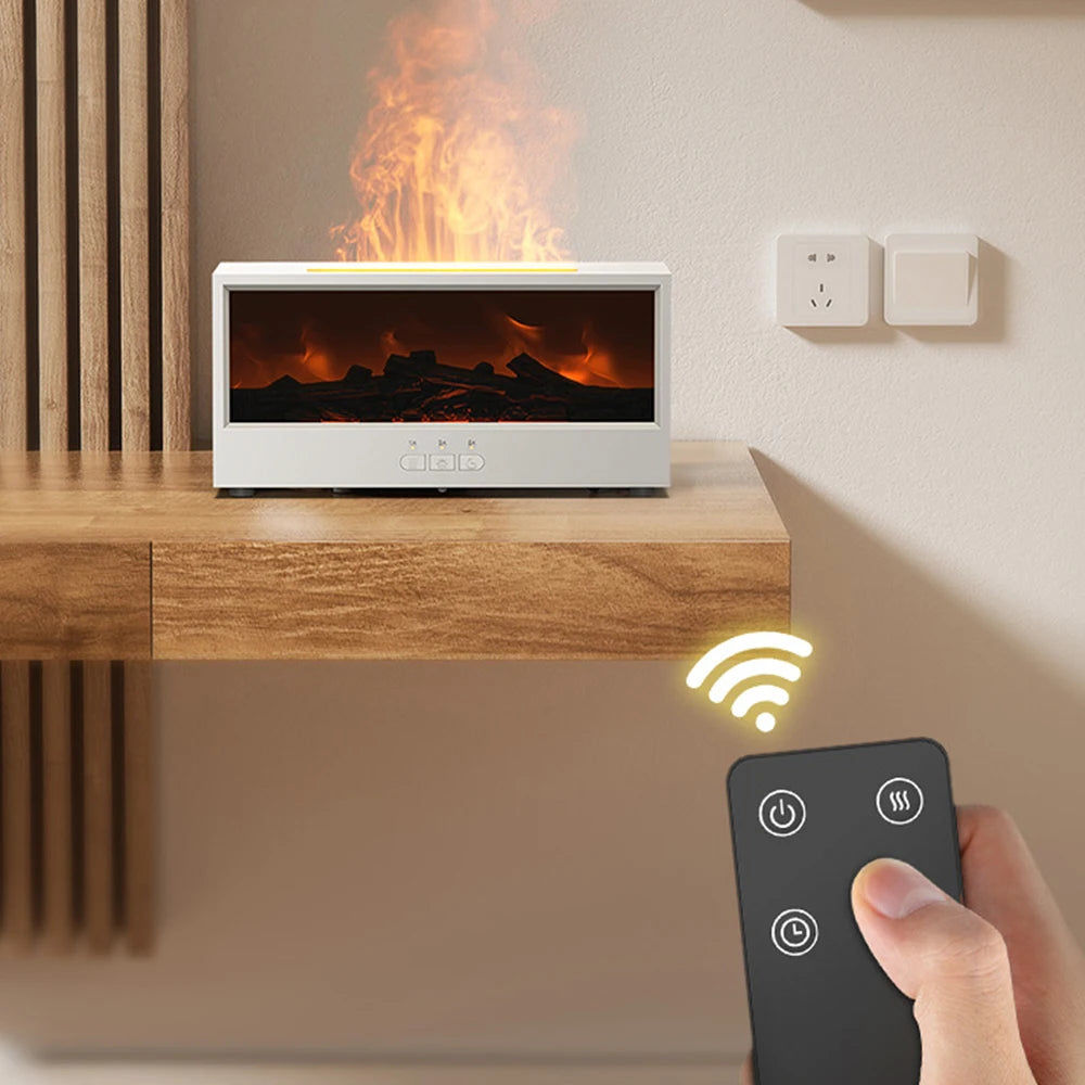 FlameGlow Aromatherapy Humidifier β 3-in-1 Fireplace-Inspired Essential Oil Diffuser