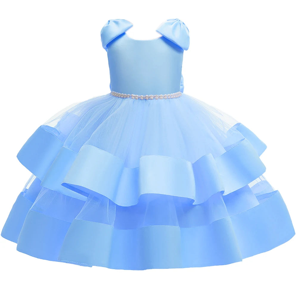 Toddler Girl Tulle Bow Dress Baby Elegant Princess Baptism Wedding Tutu Dresses Kids Prom Children Formal Party Clothes 3 8 Year