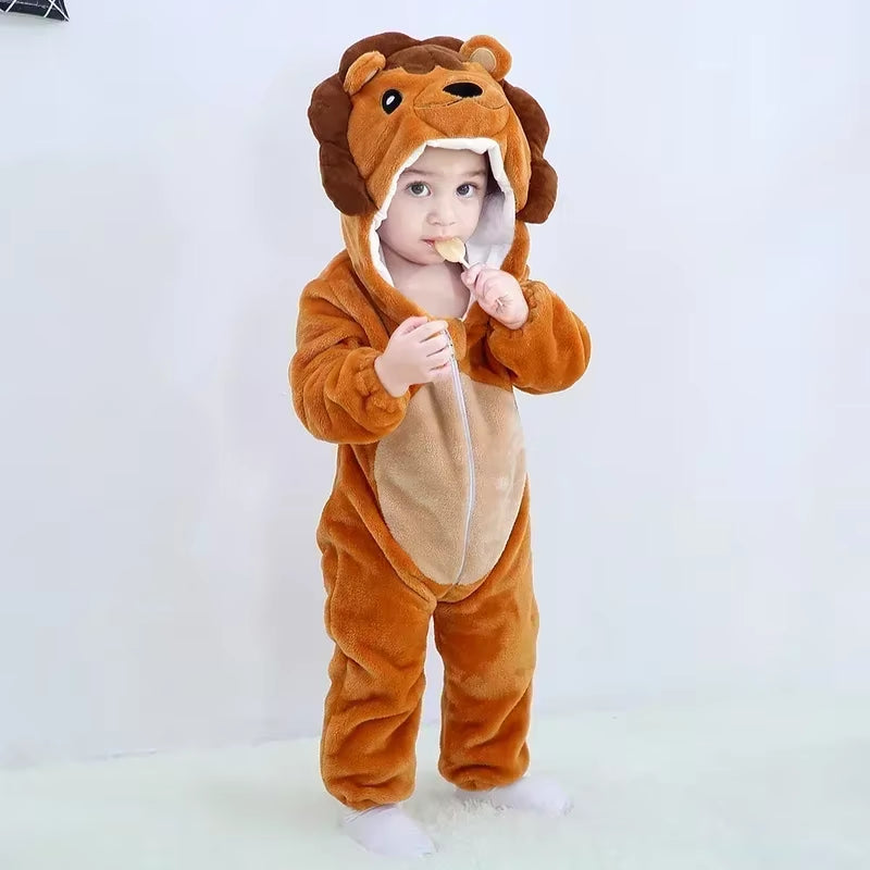 Baby Rompers Winter Kigurumi Lion Costume for Girls Boys Toddler Animal Jumpsuit Infant Clothes Pyjamas Kids Overalls Ropa Bebes