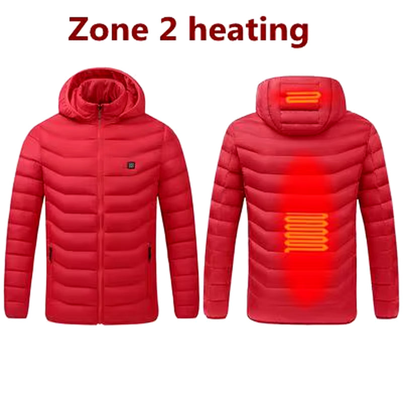 2021 NWE Men Winter Warm USB Heating Jackets Smart Thermostat Pure Color Hooded Heated Clothing Waterproof Warm Jackets