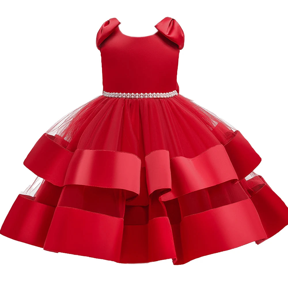 Toddler Girl Tulle Bow Dress Baby Elegant Princess Baptism Wedding Tutu Dresses Kids Prom Children Formal Party Clothes 3 8 Year