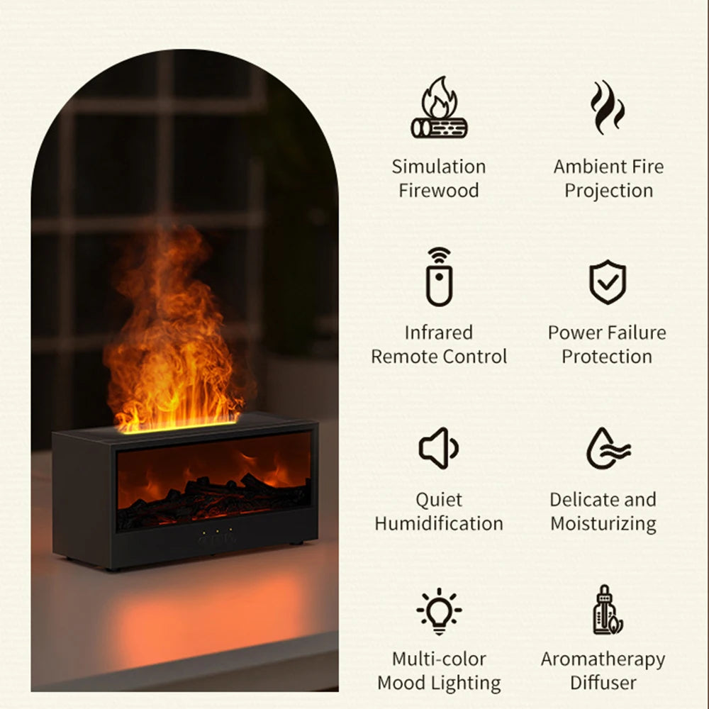 FlameGlow Aromatherapy Humidifier — 3-in-1 Fireplace-Inspired Essential Oil Diffuser