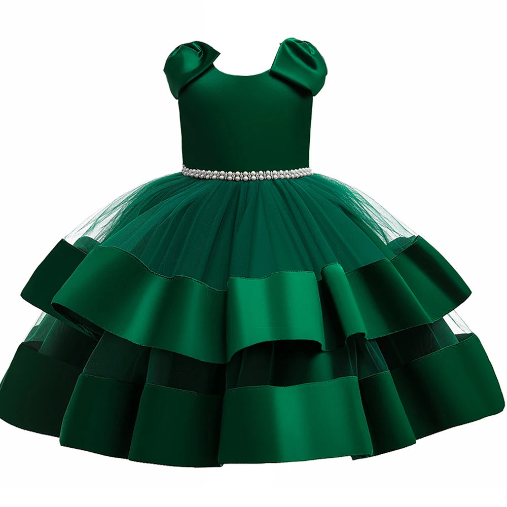 Toddler Girl Tulle Bow Dress Baby Elegant Princess Baptism Wedding Tutu Dresses Kids Prom Children Formal Party Clothes 3 8 Year