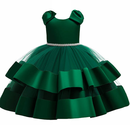 Toddler Girl Tulle Bow Dress Baby Elegant Princess Baptism Wedding Tutu Dresses Kids Prom Children Formal Party Clothes 3 8 Year