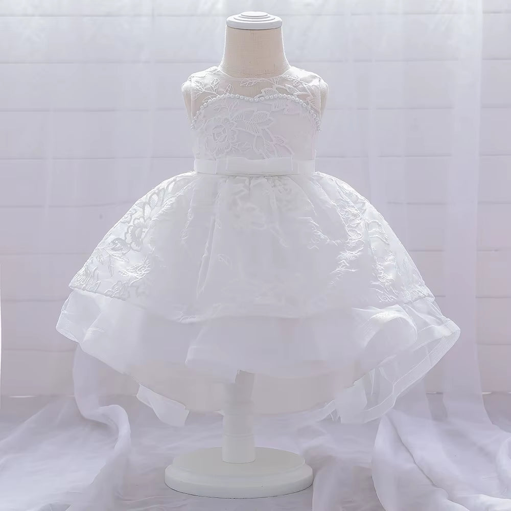 Infant Trailing Baptism Dress Baby Girl 1 Year Birthday Princess Dress Embroidery Flower Baby Girl Dresses Party and Wedding