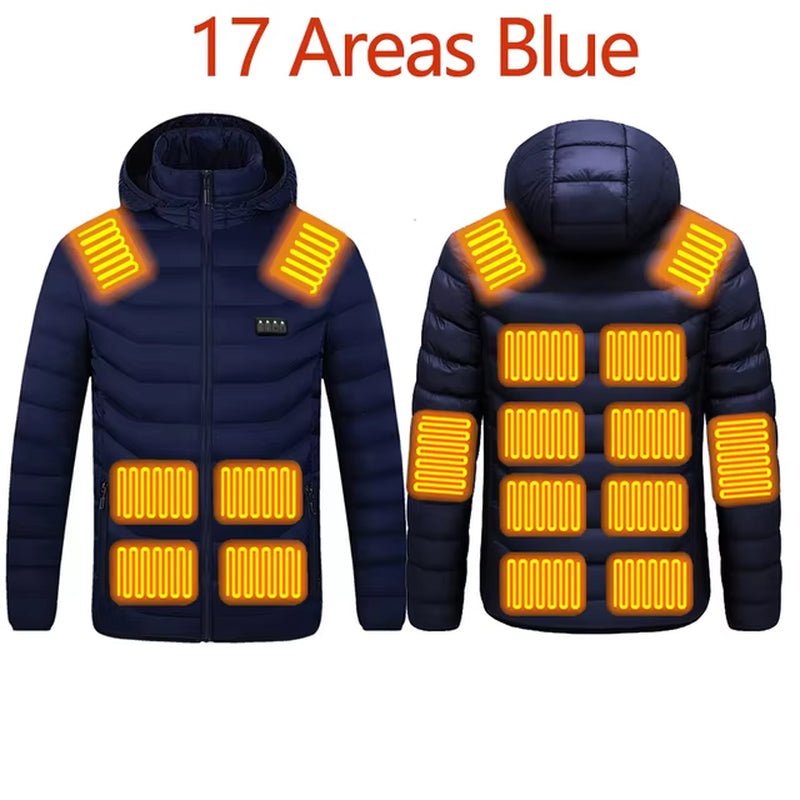 2021 NWE Men Winter Warm USB Heating Jackets Smart Thermostat Pure Color Hooded Heated Clothing Waterproof Warm Jackets