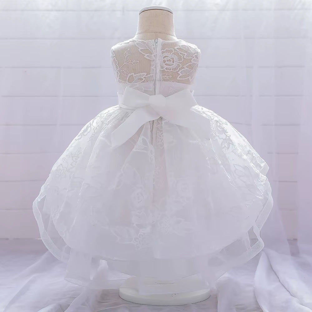 Infant Trailing Baptism Dress Baby Girl 1 Year Birthday Princess Dress Embroidery Flower Baby Girl Dresses Party and Wedding