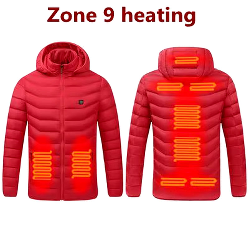 2021 NWE Men Winter Warm USB Heating Jackets Smart Thermostat Pure Color Hooded Heated Clothing Waterproof Warm Jackets