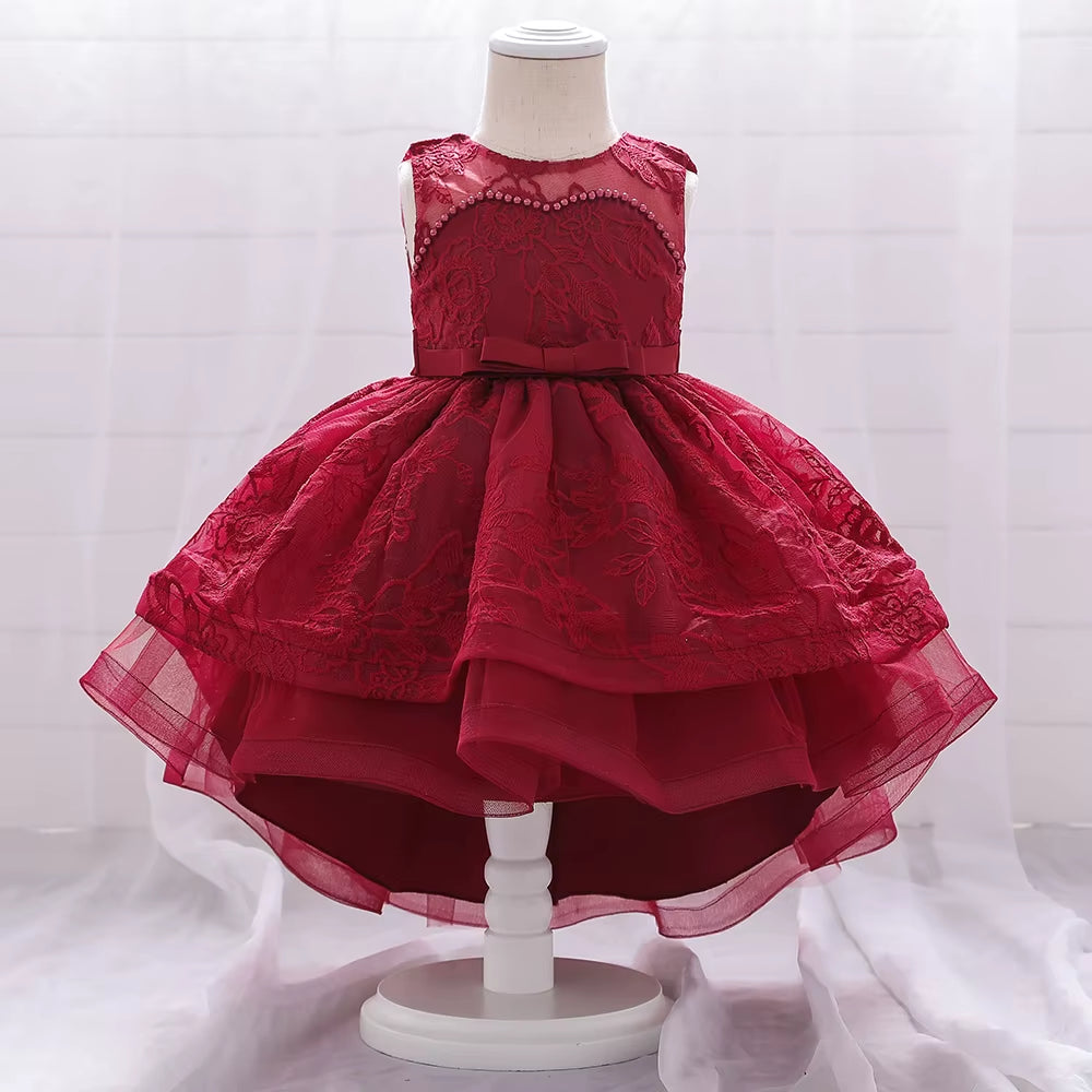 Infant Trailing Baptism Dress Baby Girl 1 Year Birthday Princess Dress Embroidery Flower Baby Girl Dresses Party and Wedding