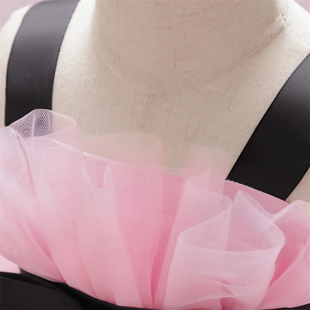 Elegant Tulle Trailing Baby Girls Party Dresses Bow 1St Birthday Baptism Princess Wedding Bridesmaid Dress Pageant Evening Gown