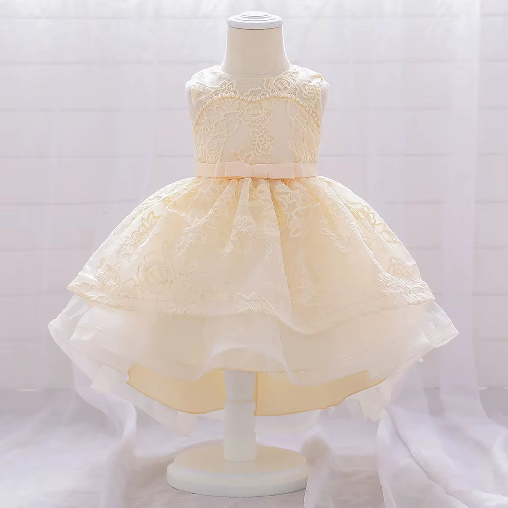 Infant Trailing Baptism Dress Baby Girl 1 Year Birthday Princess Dress Embroidery Flower Baby Girl Dresses Party and Wedding
