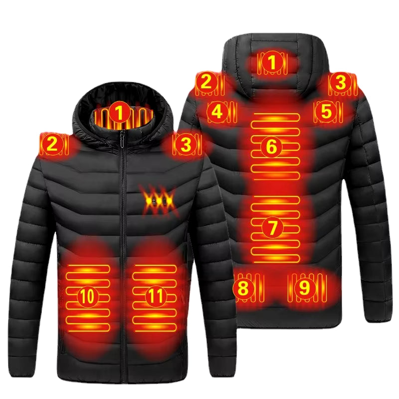 2021 NWE Men Winter Warm USB Heating Jackets Smart Thermostat Pure Color Hooded Heated Clothing Waterproof Warm Jackets