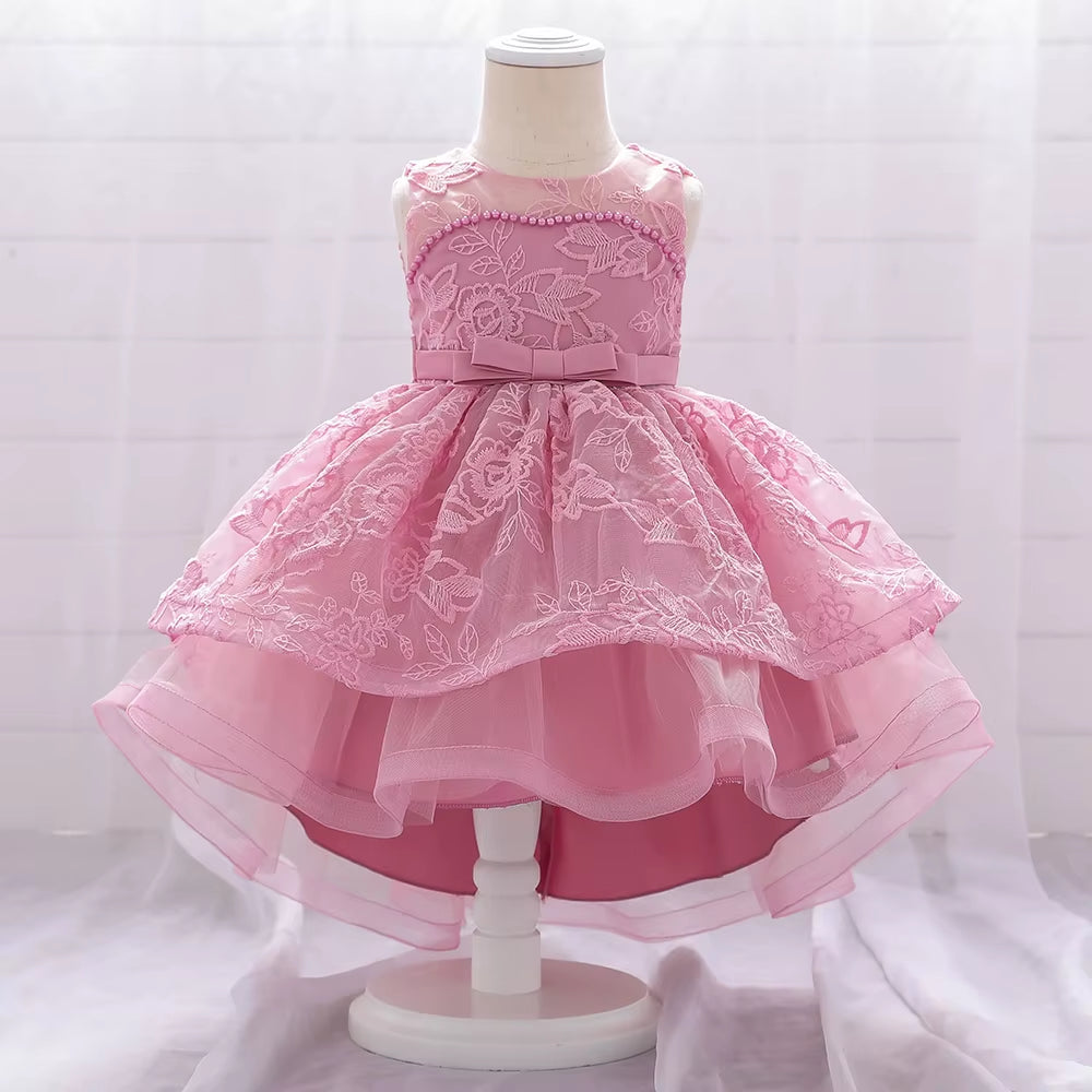Infant Trailing Baptism Dress Baby Girl 1 Year Birthday Princess Dress Embroidery Flower Baby Girl Dresses Party and Wedding