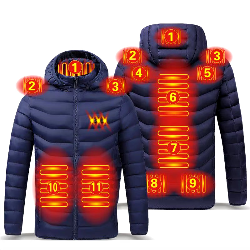 2021 NWE Men Winter Warm USB Heating Jackets Smart Thermostat Pure Color Hooded Heated Clothing Waterproof Warm Jackets